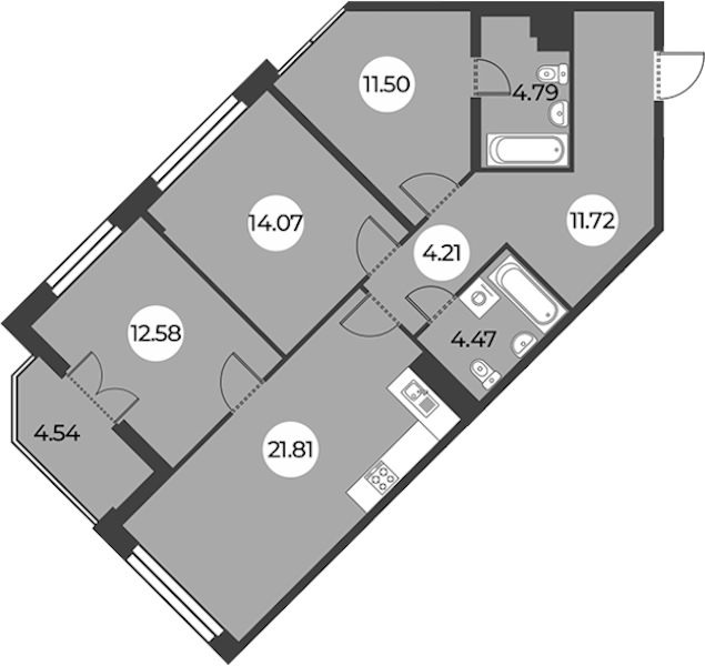3-комнатная квартира 87.42 м², 4/24 эт., ЖК «Огни Залива»
